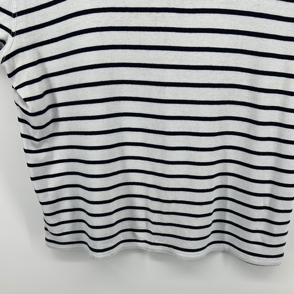 LRL Black&White Striped Short Sleeve T-Shirt Left Shoulder Button Detail Sz XL - Picture 6 of 10